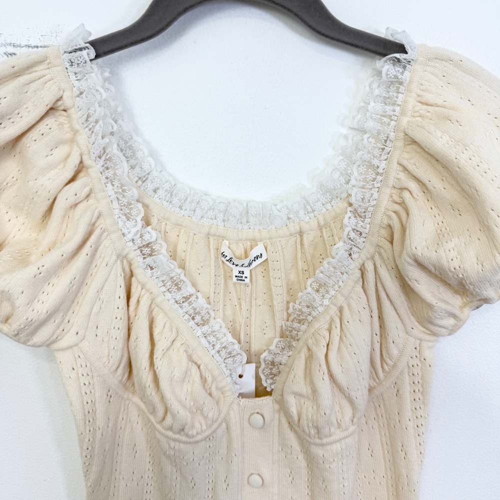 For Love & Lemons Daniela Pointelle Knit Mini Dress Cream Size XS NWT - Picture 4 of 7